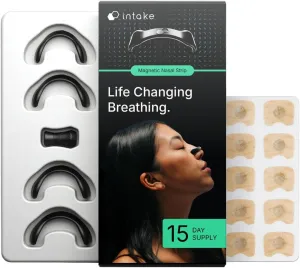Intake Breathing Nasal Strip Starter Kit (15 Count, Black) - Boost Oxygen Intake, Reduce Snoring, Improve Sleep Quality - Sweat Resistant, Skin Safe Nasal Strips - Extra Strength Snoring Solution