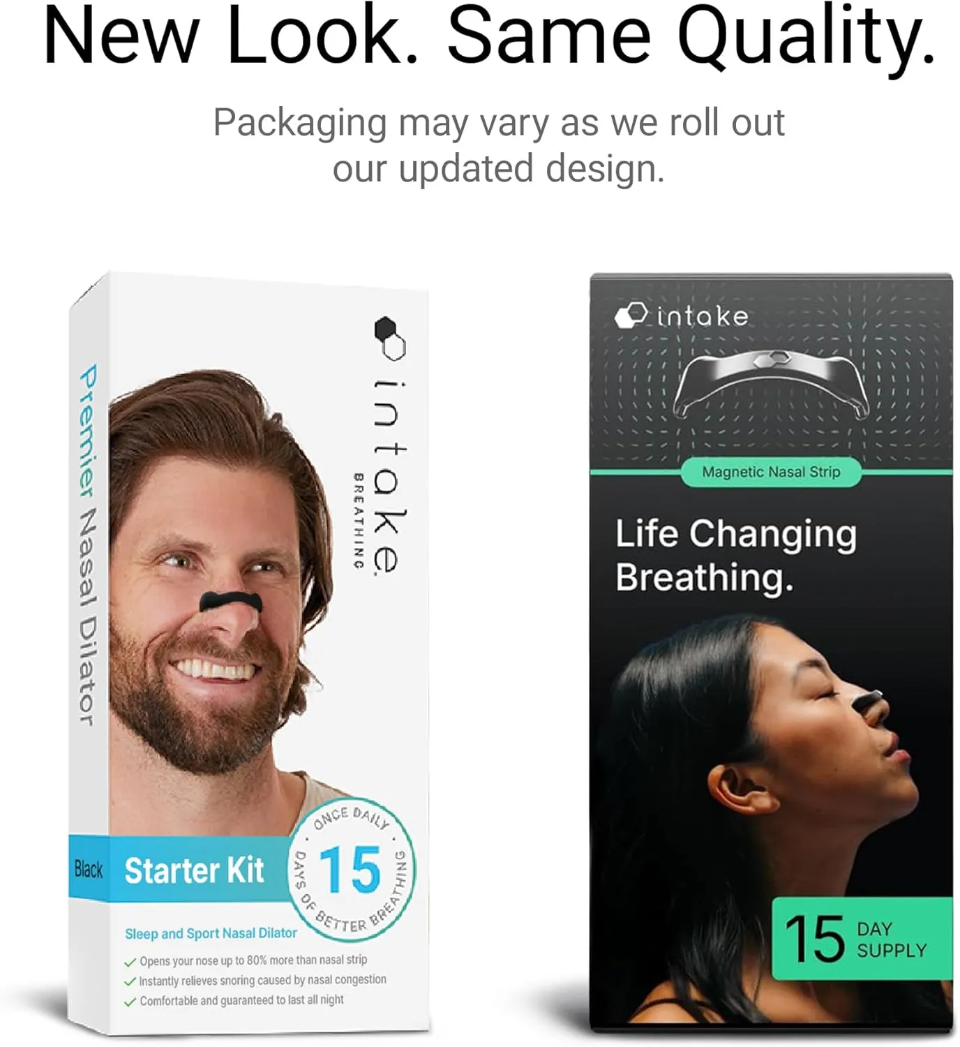 Intake Breathing Nasal Strip Starter Kit (15 Count, Black) - Boost Oxygen Intake, Reduce Snoring, Improve Sleep Quality - Sweat Resistant, Skin Safe Nasal Strips - Extra Strength Snoring Solution