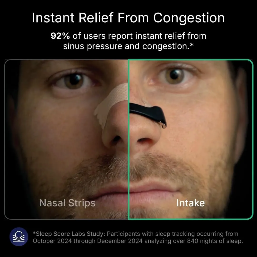 Intake Breathing Nasal Strip Starter Kit (15 Count, Black) - Boost Oxygen Intake, Reduce Snoring, Improve Sleep Quality - Sweat Resistant, Skin Safe Nasal Strips - Extra Strength Snoring Solution