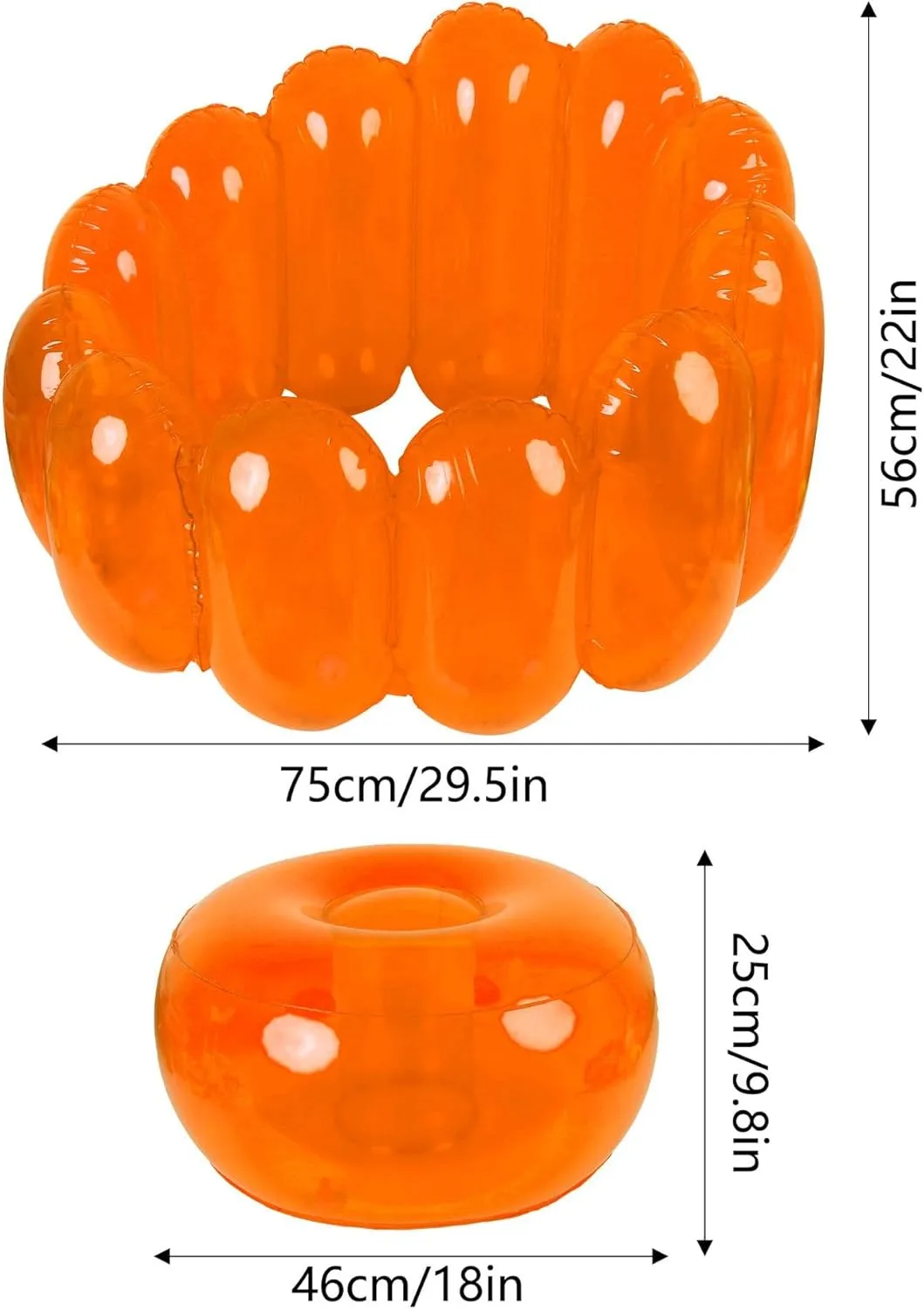 Jelly Inflatable Chair, The Jelly Collection, Portable Blow Up Couch, Inflatable Sofa Seat Furniture for Home Yard Patio Camping (Orange)