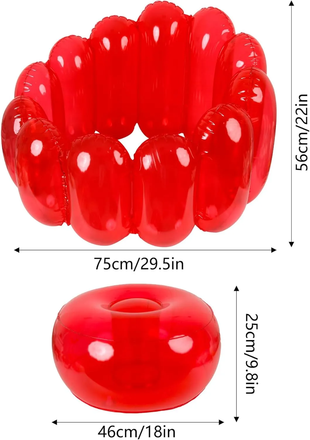 Jelly Inflatable Chair, The Jelly Collection, Portable Blow Up Couch, Inflatable Sofa Seat Furniture for Home Yard Patio Camping (Red)