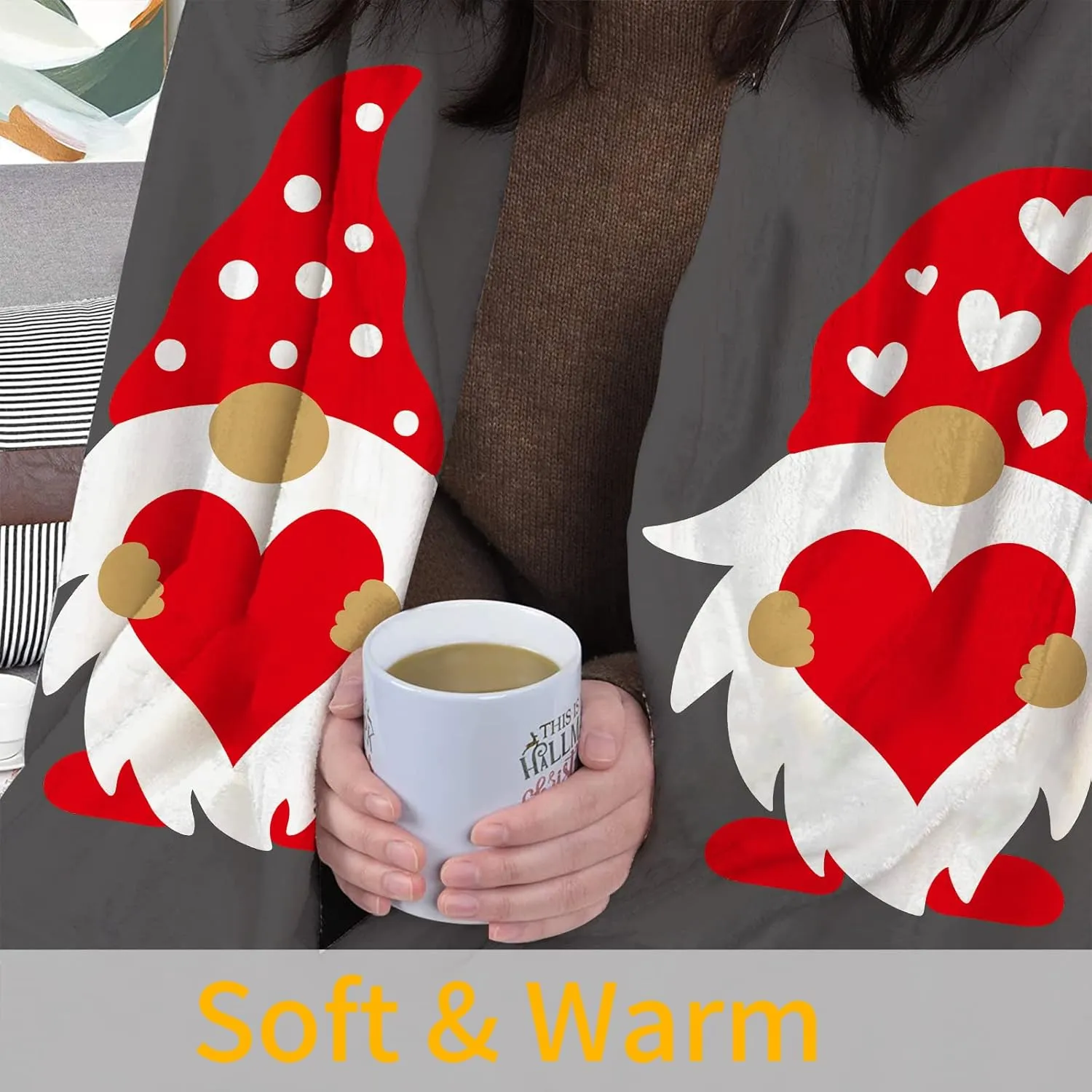 JOOCAR Flannel Throw Blanket Christmas Valentine's Day Cute Three Gnomes Love Cozy&Soft Plush Blankets for Bed Couch Living Room Sofa Chair