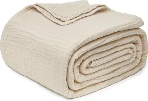 Joydeco 100% Cotton Muslin Throw Blanket for Couch Bed and Sofa, 4-Layer Lightweight and Breathable Soft Gauze Blanket for All Season, Luxury Throws Cotton Blanket Gift(Light Tan, 50"x70")