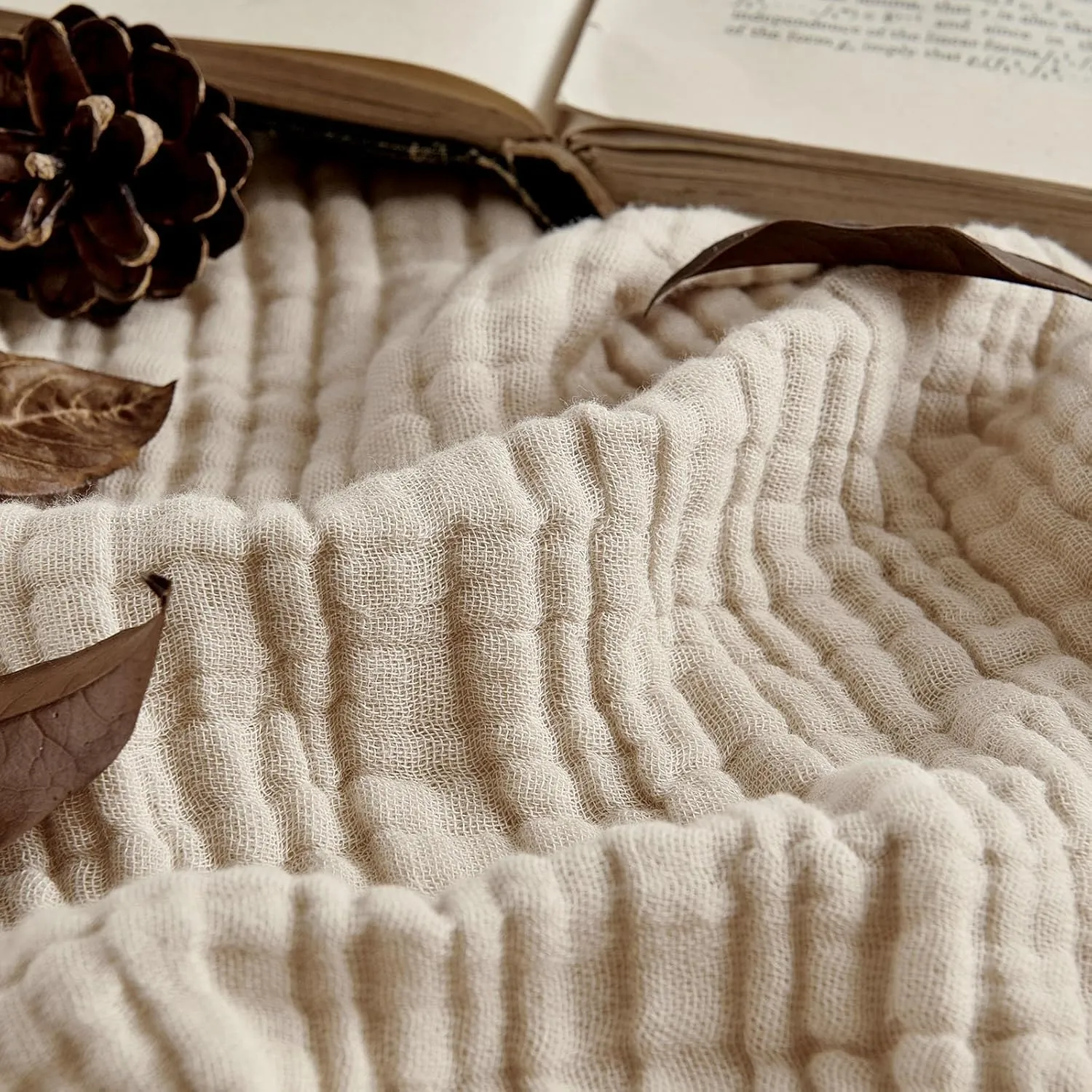 Joydeco 100% Cotton Muslin Throw Blanket for Couch Bed and Sofa, 4-Layer Lightweight and Breathable Soft Gauze Blanket for All Season, Luxury Throws Cotton Blanket Gift(Light Tan, 50"x70")