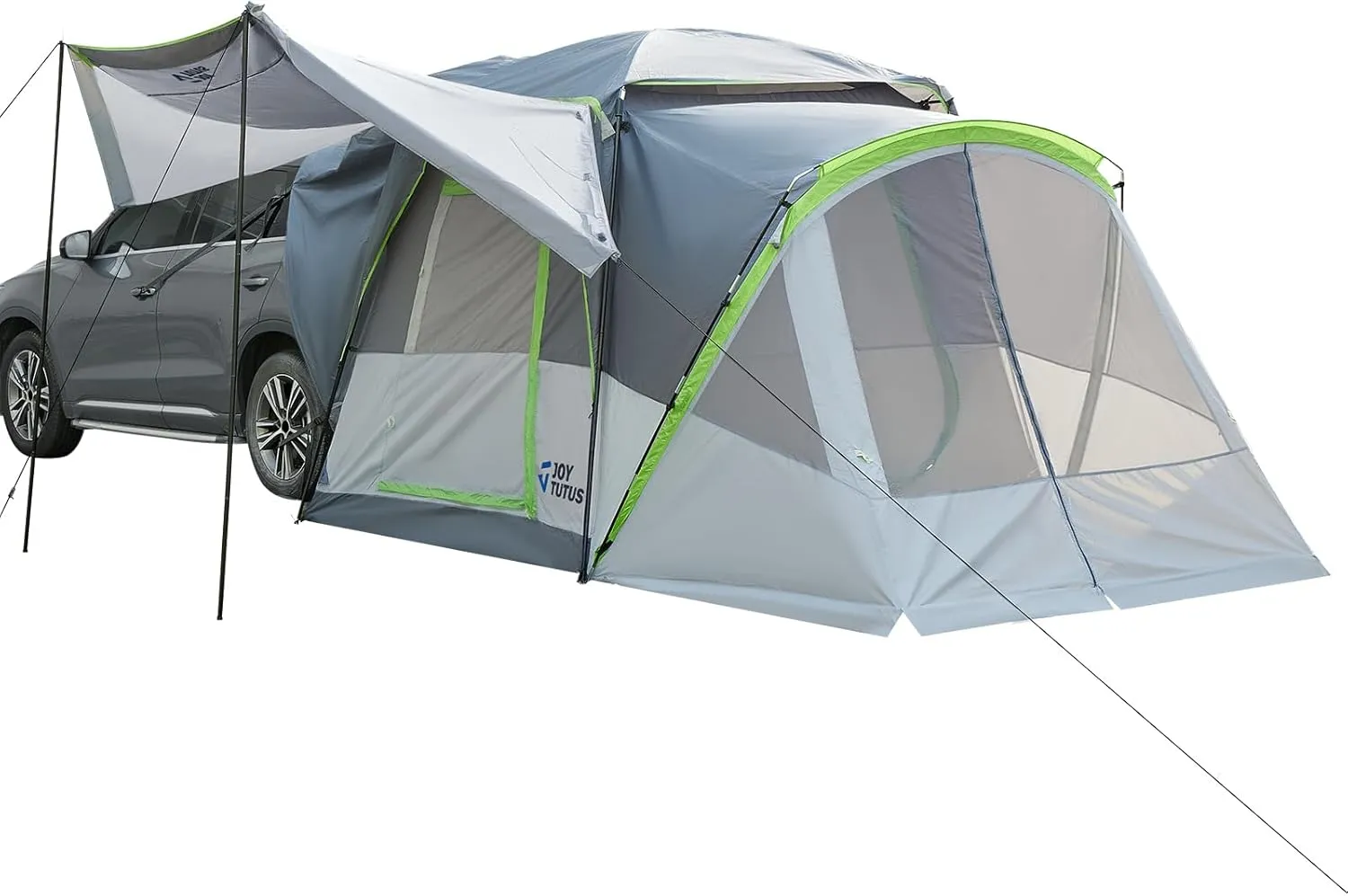 JOYTUTUS SUV Tent with Screen Porch and Awning for Family Camping, 60% More Space Car Tent for 5-9 Person, Dual-Use SUV or Camping with Rainfly, Double Door, Starry Sky Roof, Fit for SUV Car Van