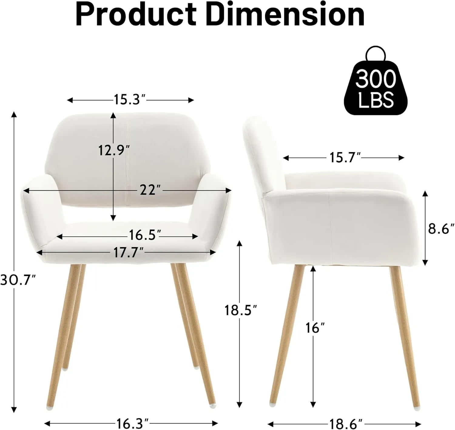 KCC Small Modern Dining Room Arm Chairs Set of 2, Mid-Century Upholstered Velvet Side Seat Club Guest with Metal Tube Legs for Kitchen, Living Room, Beige