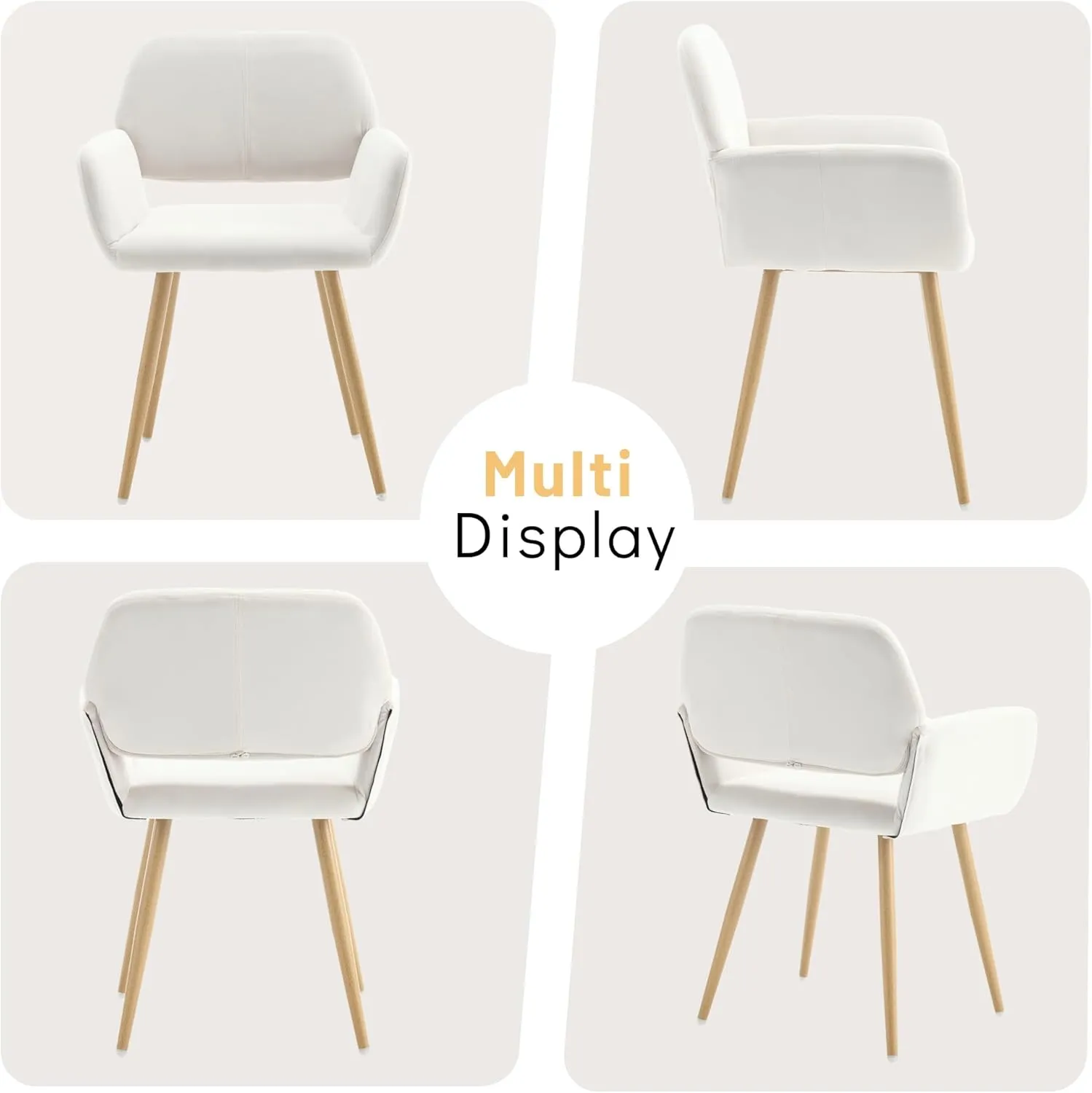 KCC Small Modern Dining Room Arm Chairs Set of 2, Mid-Century Upholstered Velvet Side Seat Club Guest with Metal Tube Legs for Kitchen, Living Room, Beige