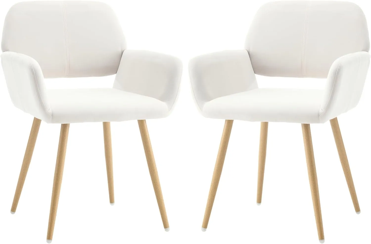 KCC Small Modern Dining Room Arm Chairs Set of 2, Mid-Century Upholstered Velvet Side Seat Club Guest with Metal Tube Legs for Kitchen, Living Room, Beige