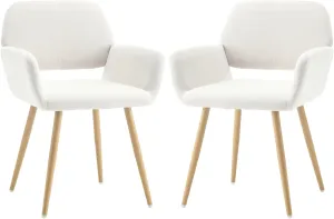KCC Small Modern Dining Room Arm Chairs Set of 2, Mid-Century Upholstered Velvet Side Seat Club Guest with Metal Tube Legs for Kitchen, Living Room, Beige