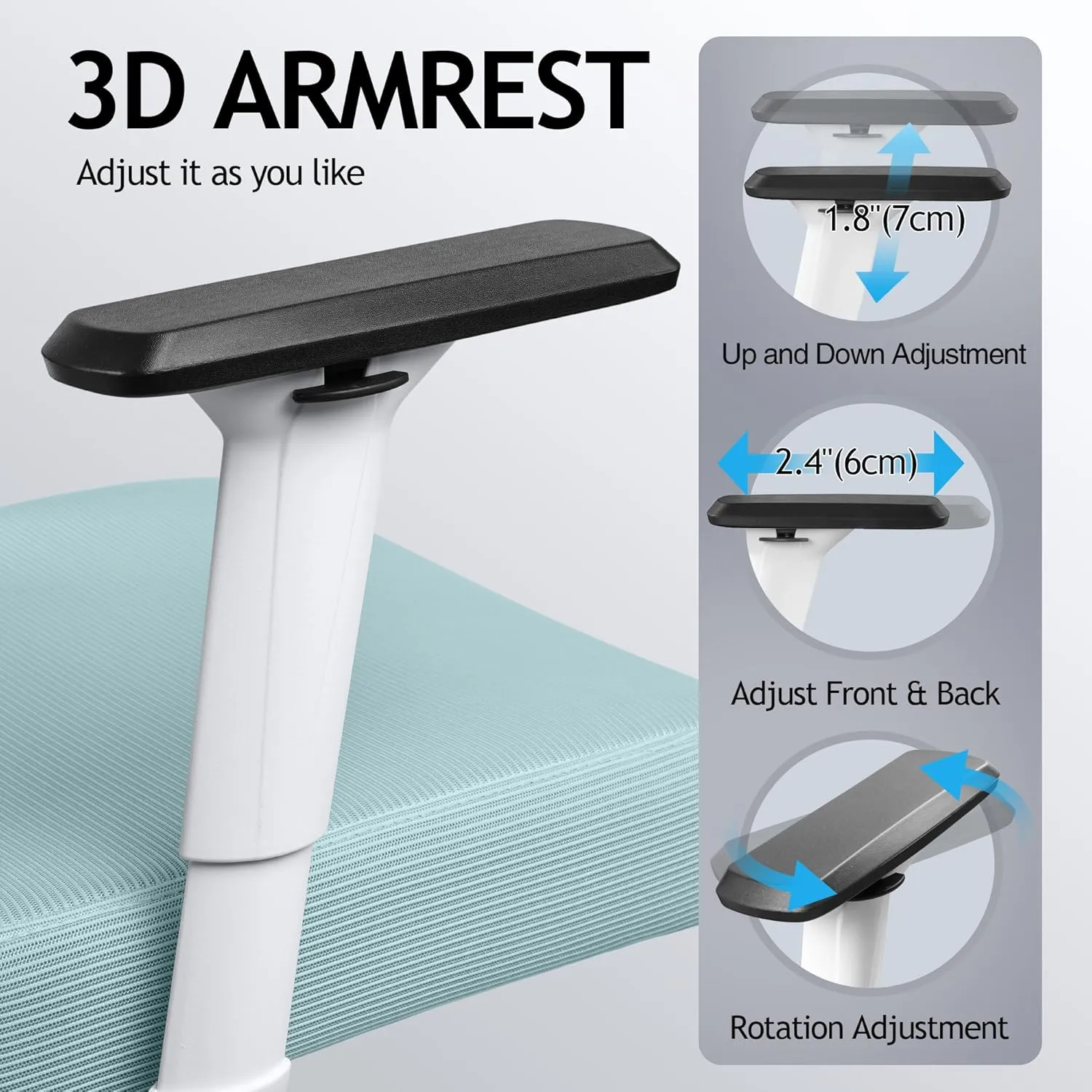KERDOM Ergonomic Office Chair, Rolling Swivel Executive Desk Chair, Breathable Mesh Gaming Chair with Adjustable Headrest, 3D Armrest and Lumbar Support for Home Office LightBlue