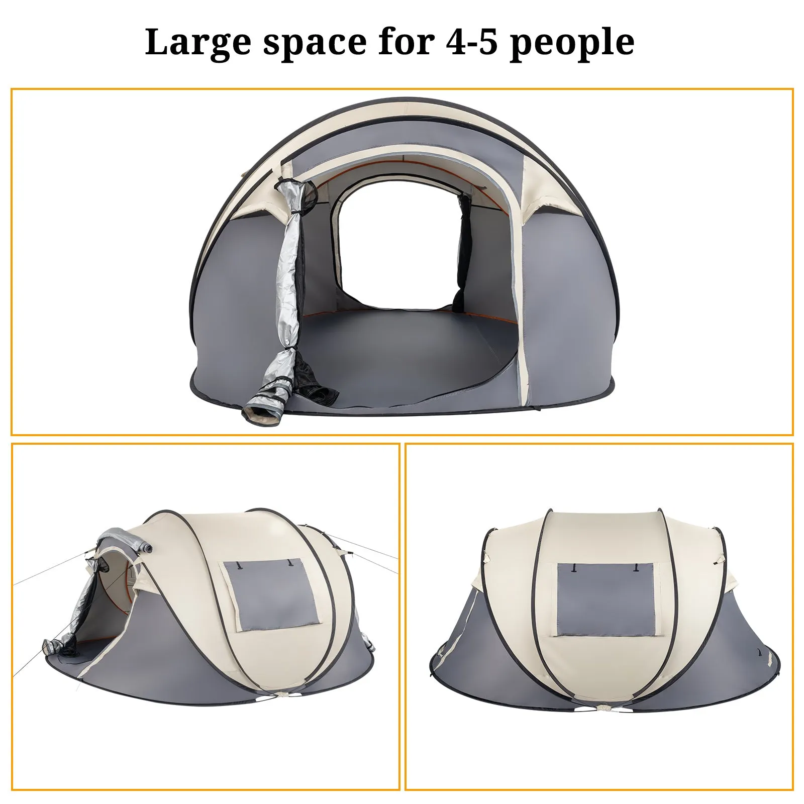 Khaki Boat Type Quick Opening Camping Tent Fiber Pole Polyester Cloth