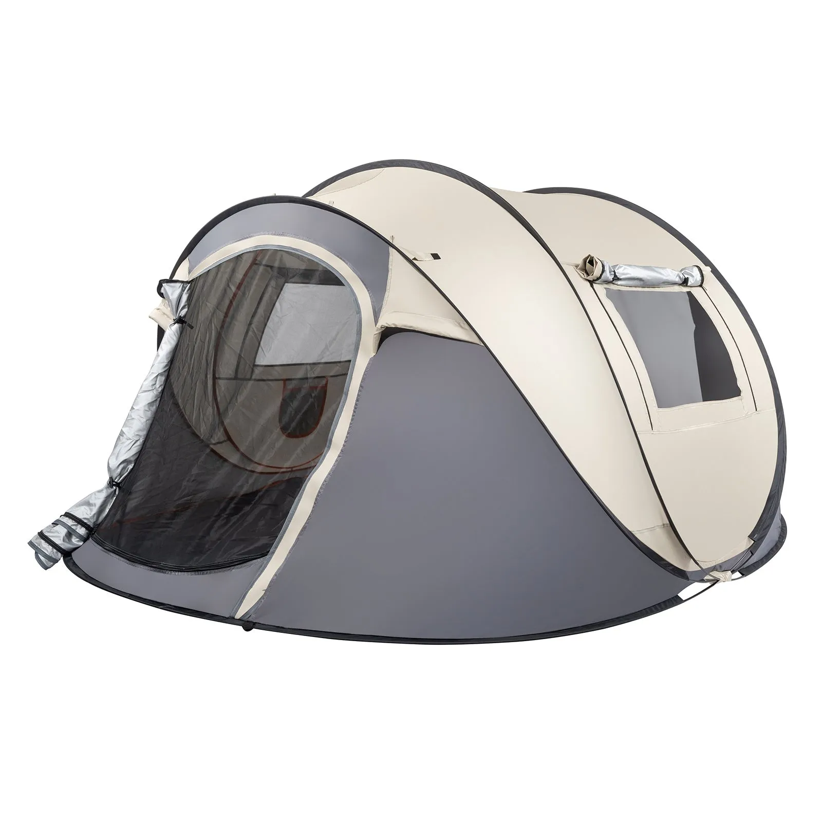 Khaki Boat Type Quick Opening Camping Tent Fiber Pole Polyester Cloth