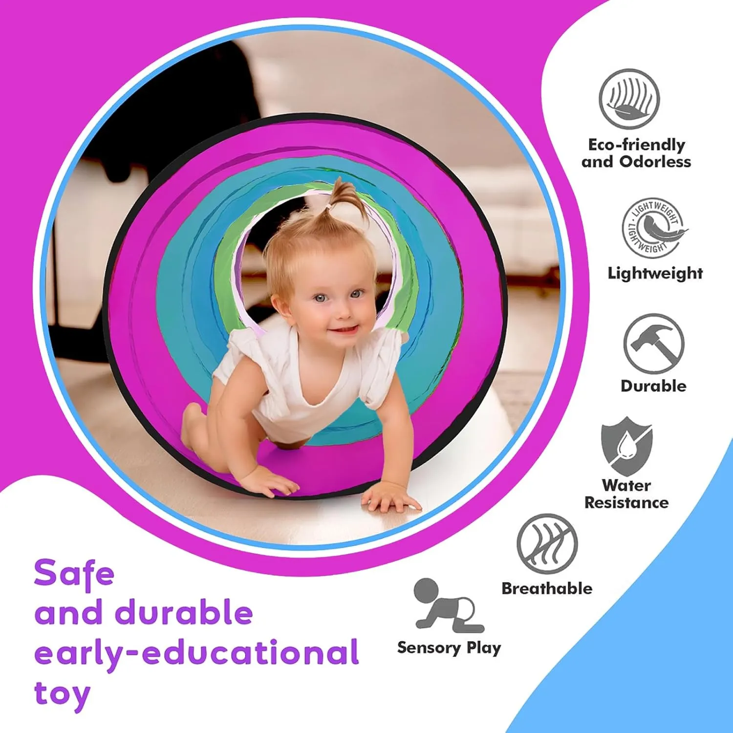 Kids Play Tunnel for Toddlers,Pop Up Crawl Through Tunnel Play Tent for Baby Infant Children or Pet,Indoor & Outdoor Toys for Boy and Girl Backyard Playset