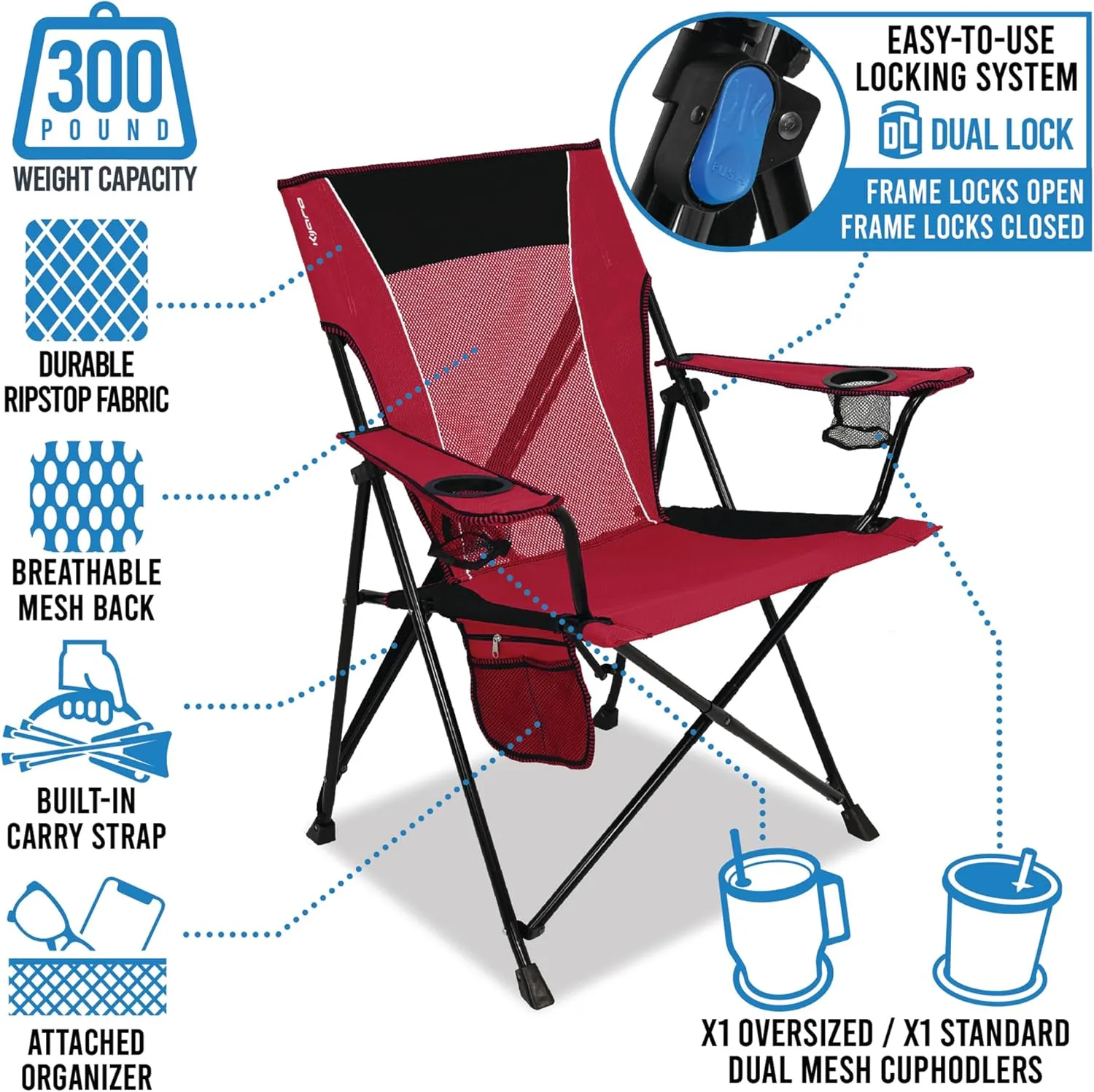 Kijaro Dual Lock Pro Sports Fan Folding Chair, 26" L x 35.5" W x 37" H, San Francisco 49ers