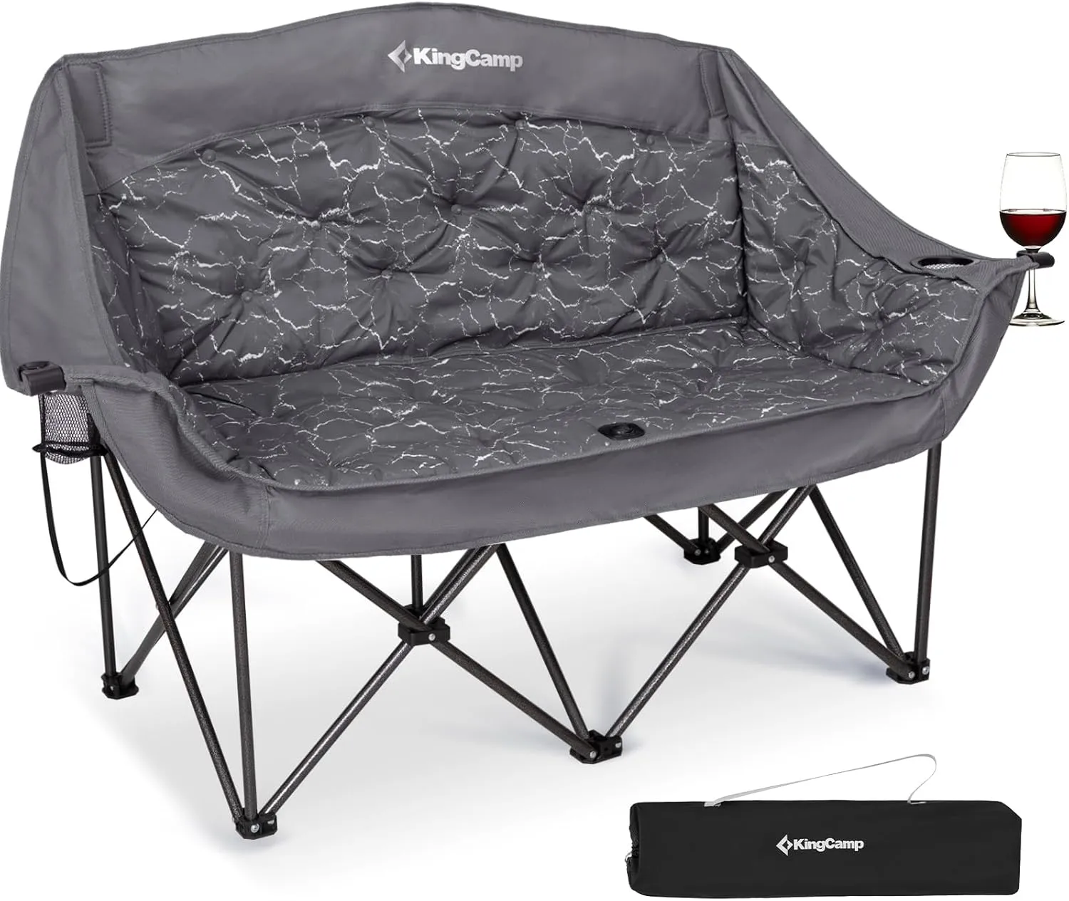 KingCamp Double Camping Chair, Oversized Heavy Duty Loveseat for Adults Portable Folding XL 2 Person Couch Padded Comfortable Two Seat with Cup Holder for Outdoor Lawn Backyard