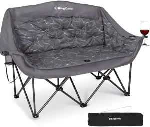 KingCamp Double Camping Chair, Oversized Heavy Duty Loveseat for Adults Portable Folding XL 2 Person Couch Padded Comfortable Two Seat with Cup Holder for Outdoor Lawn Backyard