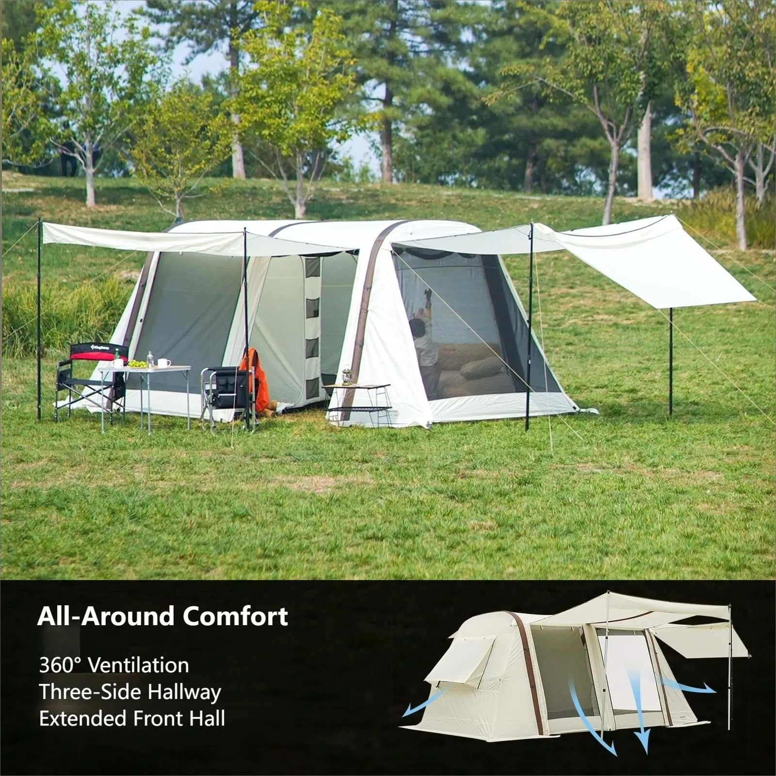 KingCamp NUOVA AIR Inflatable Tunnel Tent 4 Person Camping Tent