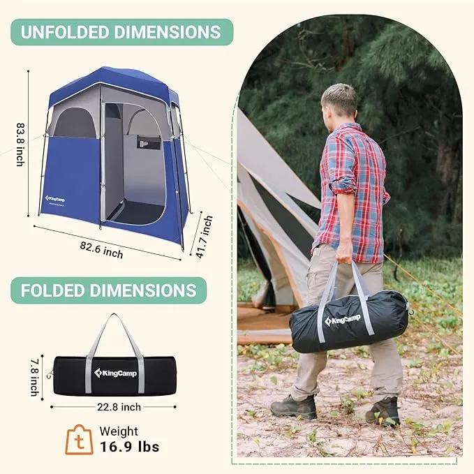KingCamp Portable Shower Tent for Camping, Oversized Shower Privacy Tent Kit, Outdoor Changing Tent Dressing Tent for Backpacking Hiking