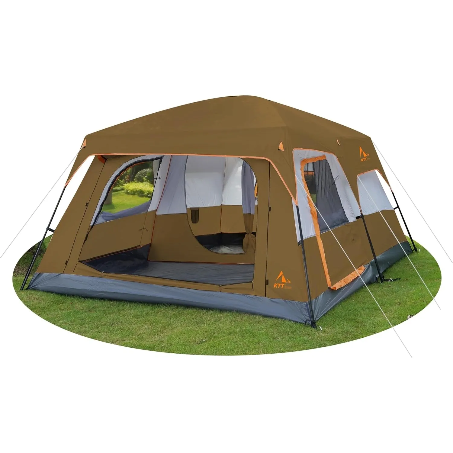 KTT Extra Large Tent 10-12-14 Person(B),Family Cabin Tents,2 Rooms,3 Doors and 3 Windows with Mesh,Straight Wall,Waterproof,Double Layer,Big Tent for Outdoor,Picnic,Camping,Family Gathering