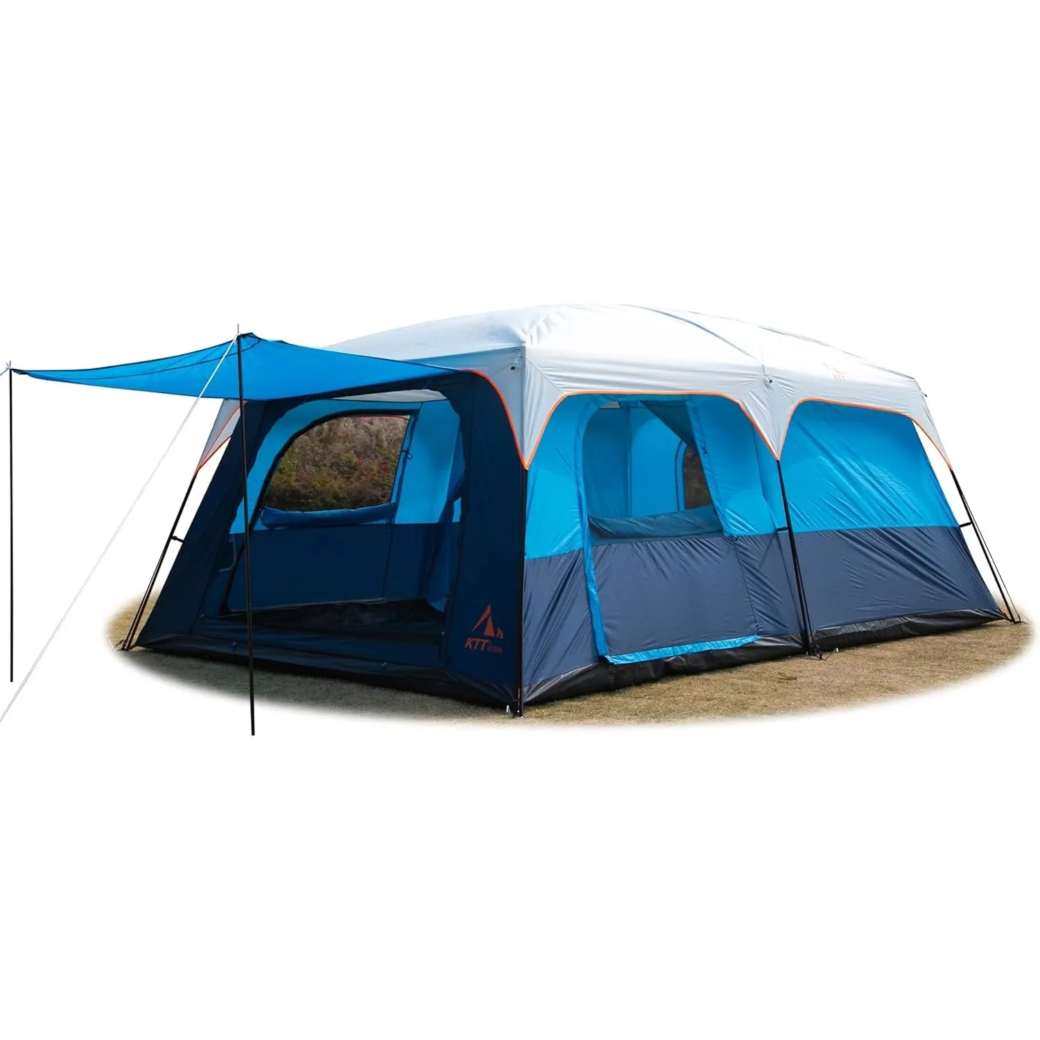 KTT Extra Large Tent 10-12-14 Person(B),Family Cabin Tents,2 Rooms,3 Doors and 3 Windows with Mesh,Straight Wall,Waterproof,Double Layer,Big Tent for Outdoor,Picnic,Camping,Family Gathering