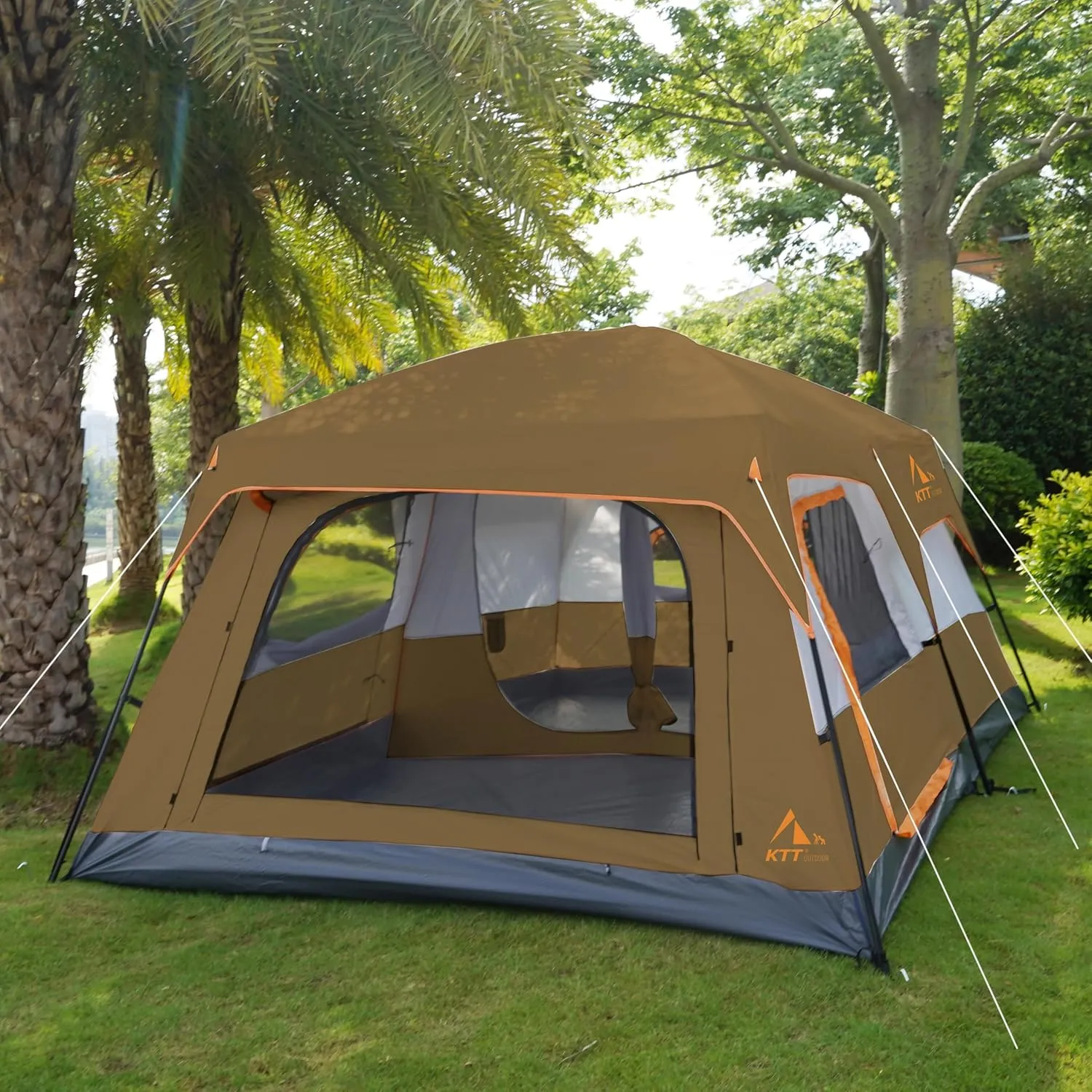 KTT Extra Large Tent 10-12-14 Person(B),Family Cabin Tents,2 Rooms,3 Doors and 3 Windows with Mesh,Straight Wall,Waterproof,Double Layer,Big Tent for Outdoor,Picnic,Camping,Family Gathering