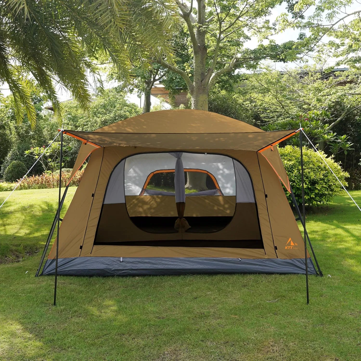 KTT Extra Large Tent 10-12-14 Person(B),Family Cabin Tents,2 Rooms,3 Doors and 3 Windows with Mesh,Straight Wall,Waterproof,Double Layer,Big Tent for Outdoor,Picnic,Camping,Family Gathering