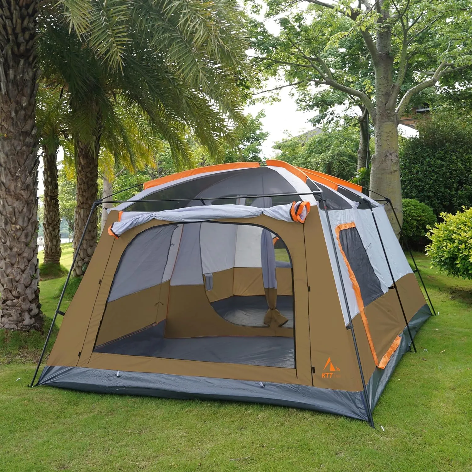 KTT Extra Large Tent 10-12-14 Person(B),Family Cabin Tents,2 Rooms,3 Doors and 3 Windows with Mesh,Straight Wall,Waterproof,Double Layer,Big Tent for Outdoor,Picnic,Camping,Family Gathering