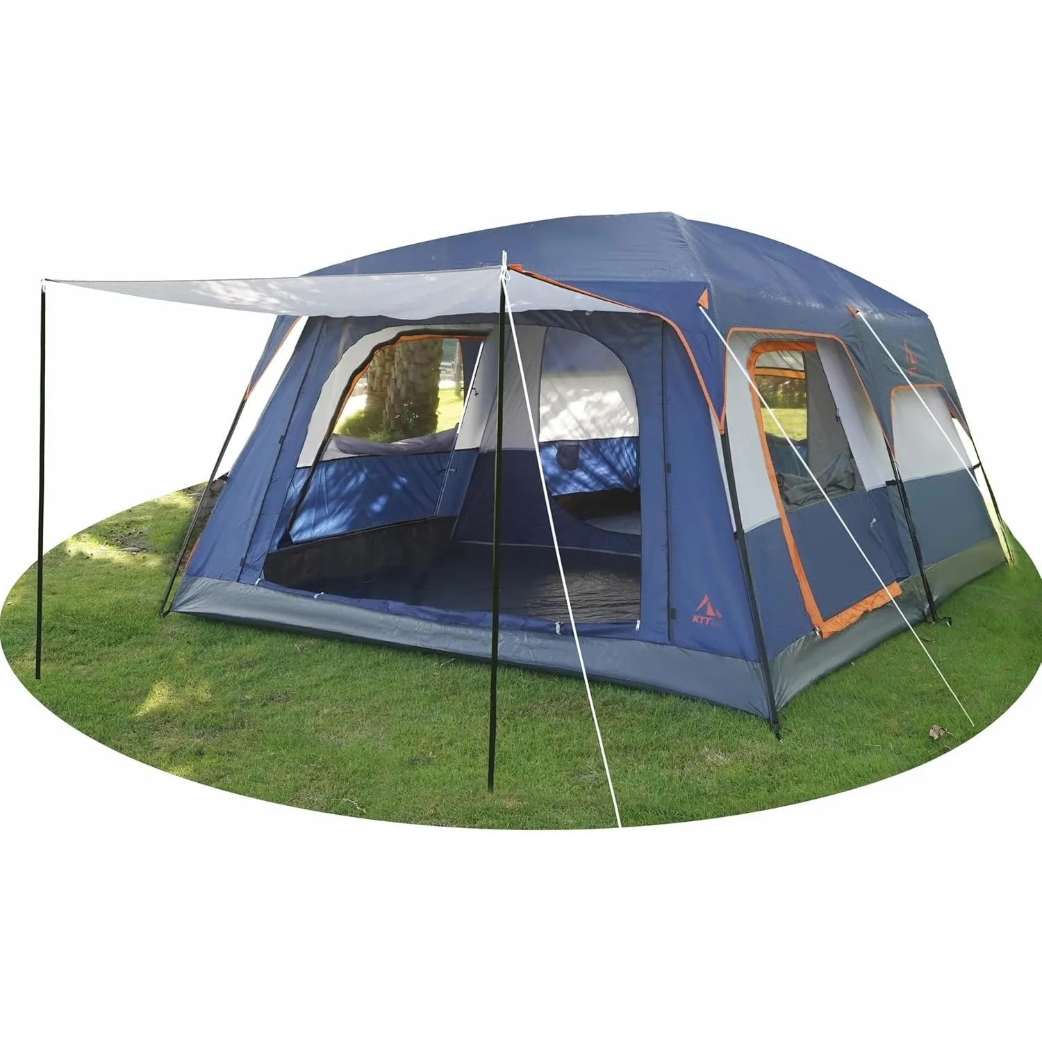 KTT Extra Large Tent 10-12-14 Person(B),Family Cabin Tents,2 Rooms,3 Doors and 3 Windows with Mesh,Straight Wall,Waterproof,Double Layer,Big Tent for Outdoor,Picnic,Camping,Family Gathering
