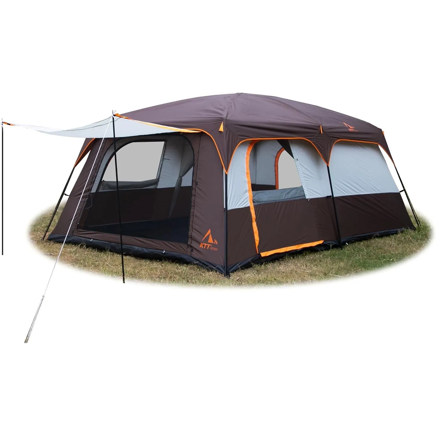KTT Extra Large Tent 10-12-14 Person(B),Family Cabin Tents,2 Rooms,3 Doors and 3 Windows with Mesh,Straight Wall,Waterproof,Double Layer,Big Tent for Outdoor,Picnic,Camping,Family Gathering