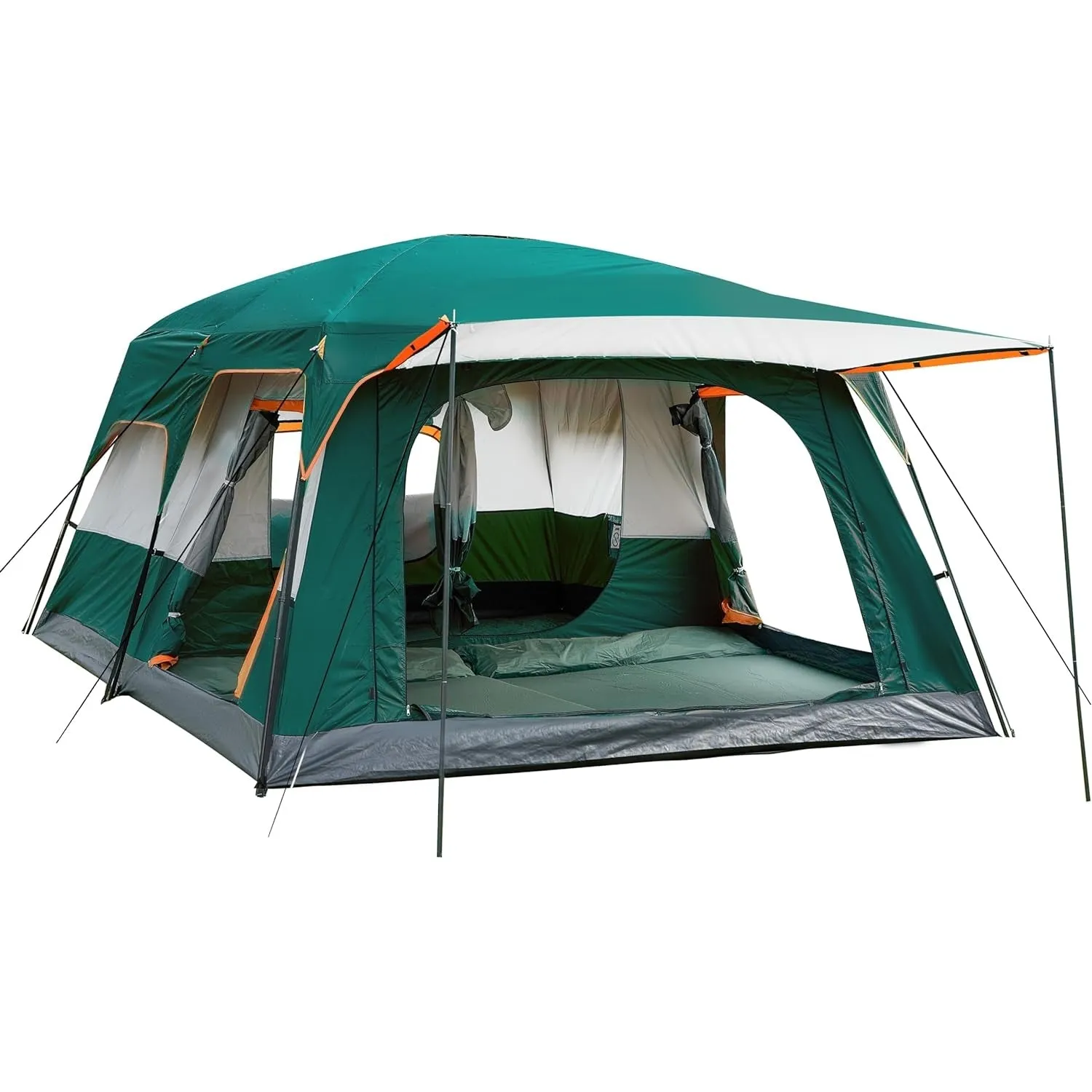 KTT Extra Large Tent 10-12-14 Person(B),Family Cabin Tents,2 Rooms,3 Doors and 3 Windows with Mesh,Straight Wall,Waterproof,Double Layer,Big Tent for Outdoor,Picnic,Camping,Family Gathering