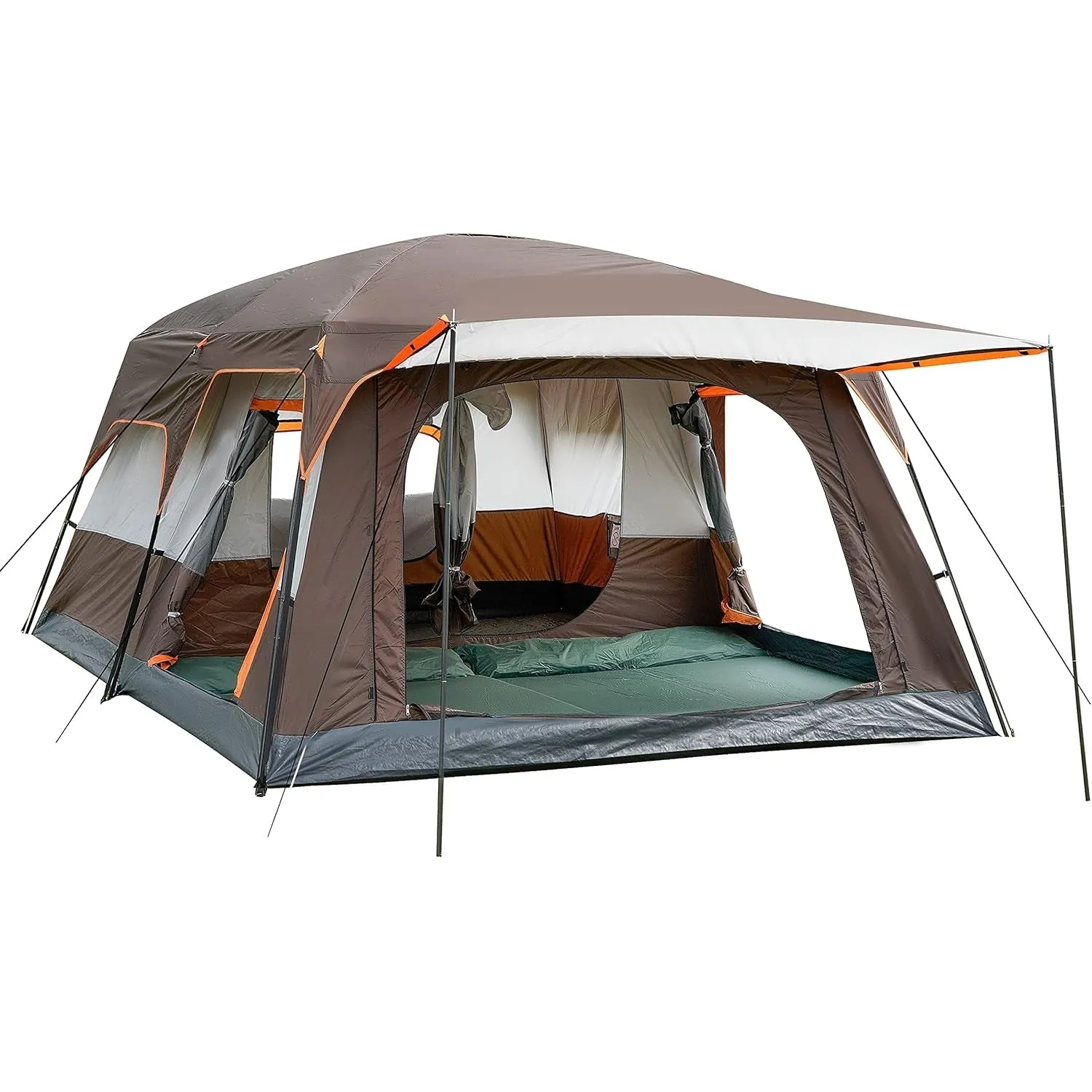 KTT Extra Large Tent 10-12-14 Person(B),Family Cabin Tents,2 Rooms,3 Doors and 3 Windows with Mesh,Straight Wall,Waterproof,Double Layer,Big Tent for Outdoor,Picnic,Camping,Family Gathering