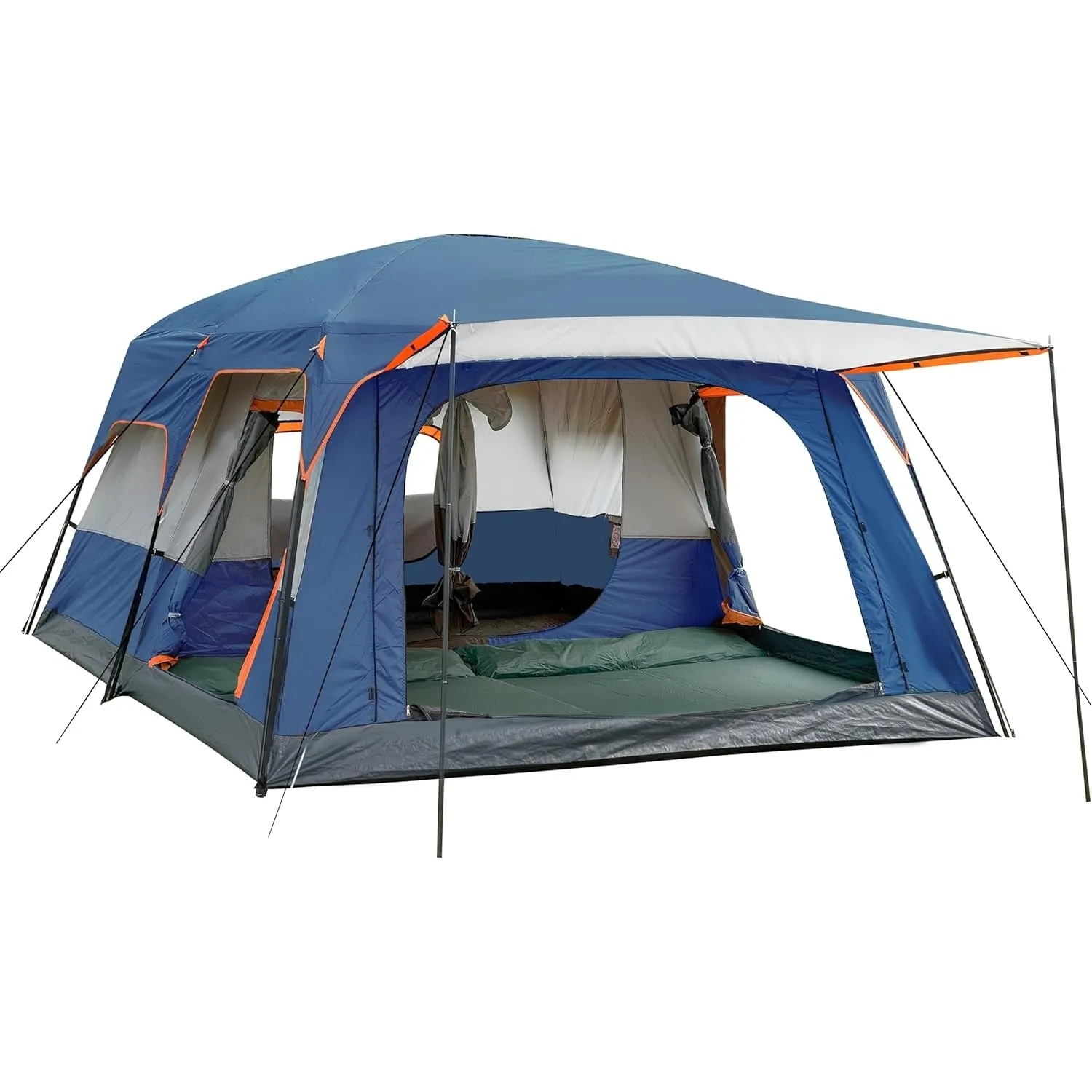 KTT Extra Large Tent 10-12-14 Person(Style-B),Family Cabin Tents,2 Rooms,3 Doors and 3 Windows with Mesh,Straight Wall,Waterproof,Double Layer,Big Tent for Outdoor,Picnic,Camping,Family Gathering