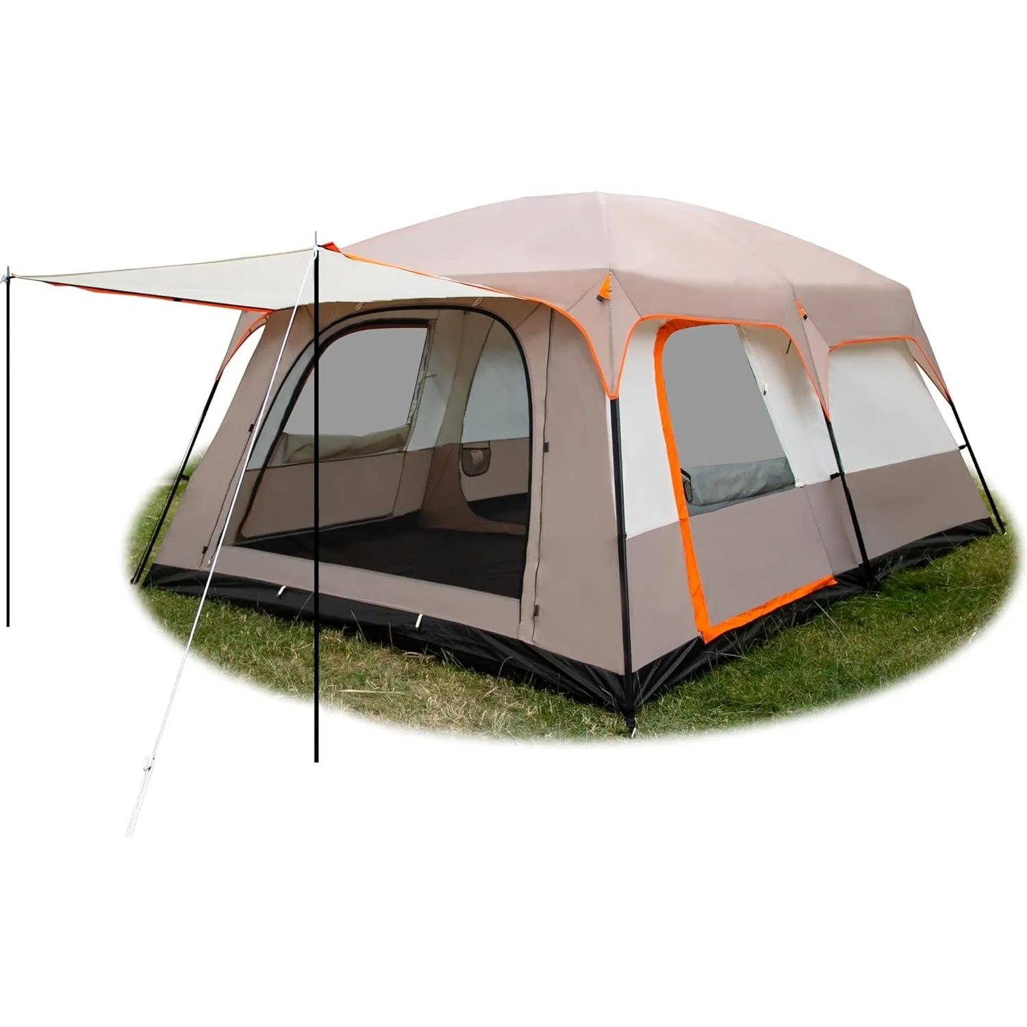 KTT Extra Large Tent 10-12-14 Person(Style-B),Family Cabin Tents,2 Rooms,3 Doors and 3 Windows with Mesh,Straight Wall,Waterproof,Double Layer,Big Tent for Outdoor,Picnic,Camping,Family Gathering
