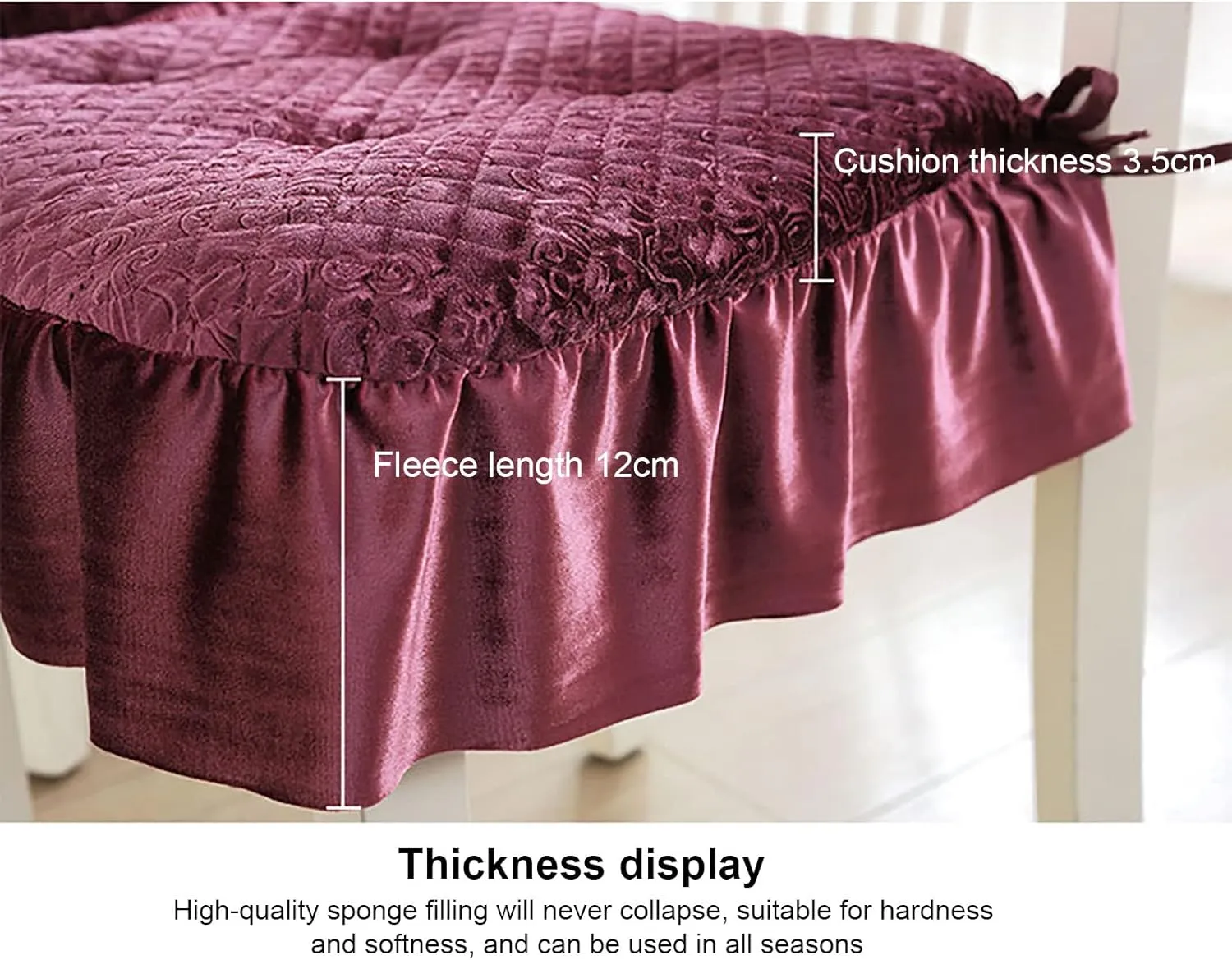 Lace Ruffle Chair Cushion,Square Thick Chair Pad Non Slip Seat Pad with Ties,Warm Velvet Seat Cushion European Seat Cover for Home Decor Dining Office (40x43cm(16x17inch), Brown)