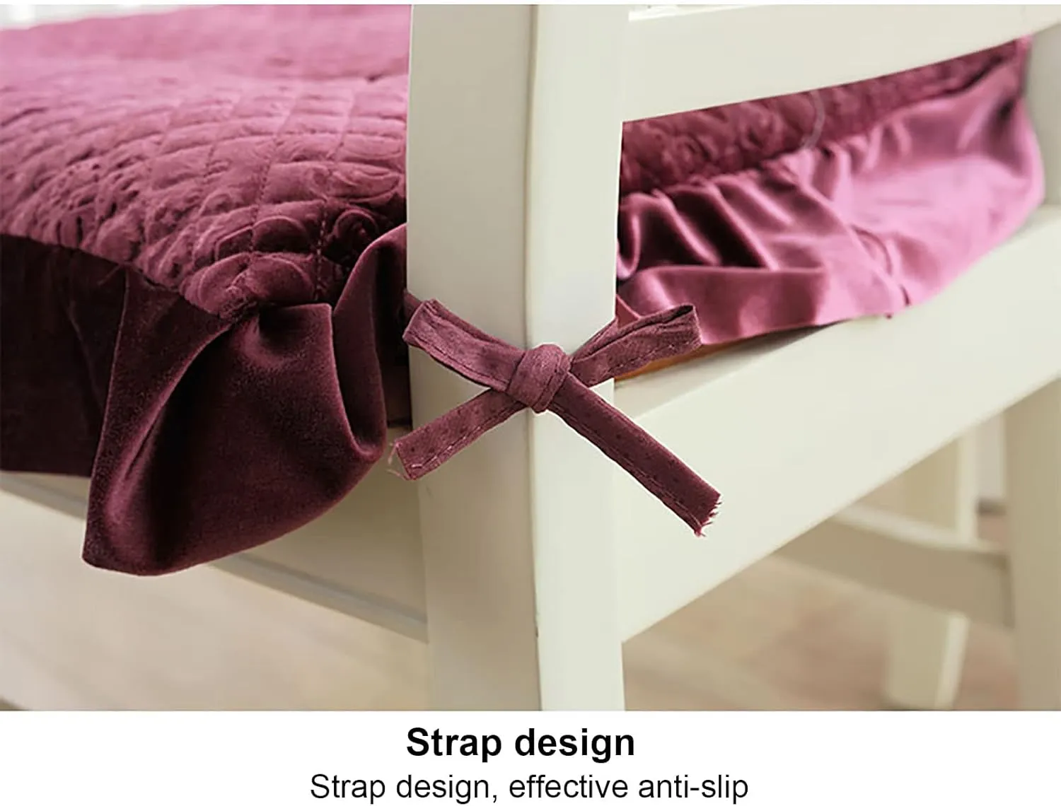 Lace Ruffle Chair Cushion,Square Thick Chair Pad Non Slip Seat Pad with Ties,Warm Velvet Seat Cushion European Seat Cover for Home Decor Dining Office (40x43cm(16x17inch), Brown)