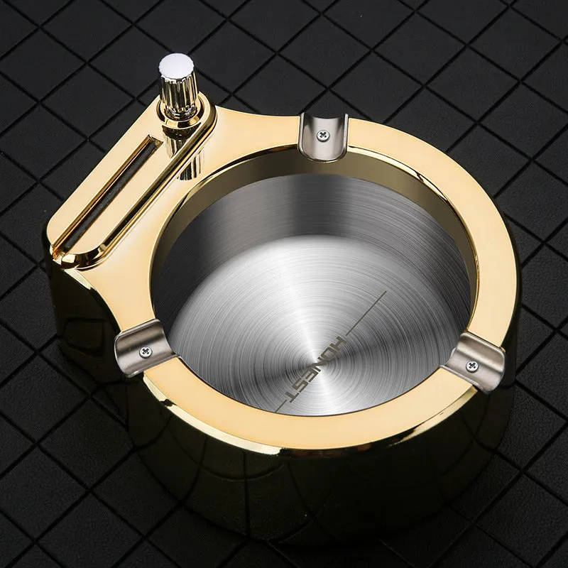 Large Cigarette Ashtray Set – Premium Metal Ashtray with Permanent Match Lighter