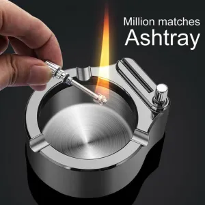 Large Cigarette Ashtray Set – Premium Metal Ashtray with Permanent Match Lighter