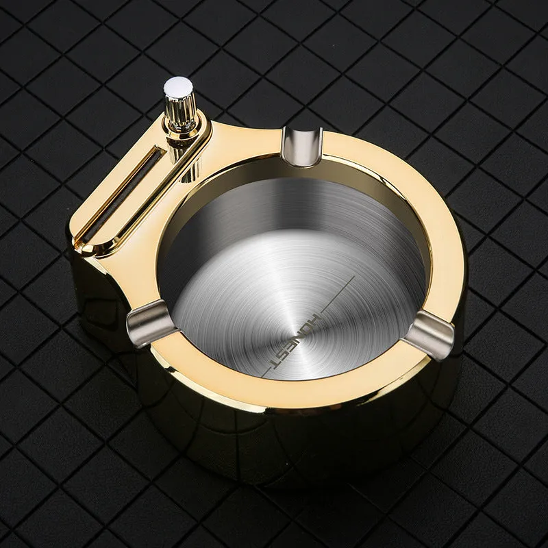 Large Cigarette Ashtray Set – Premium Metal Ashtray with Permanent Match Lighter