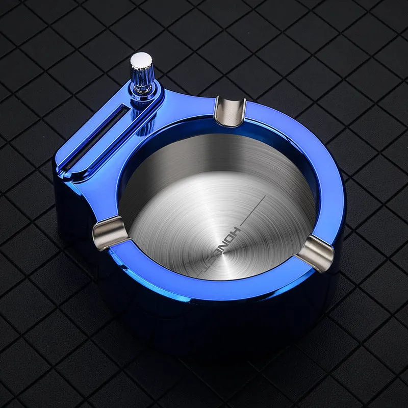 Large Cigarette Ashtray Set – Premium Metal Ashtray with Permanent Match Lighter