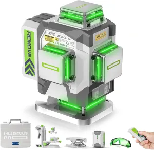 Laser Level 360 Self Leveling, 4x360°Green Cross Line Laser Tool with Remote Control & 8000mAh Rechargeable Li-ion Battery, High Accuracy 4D Laser for Construction, Magnetic Bracket -ZK04CG