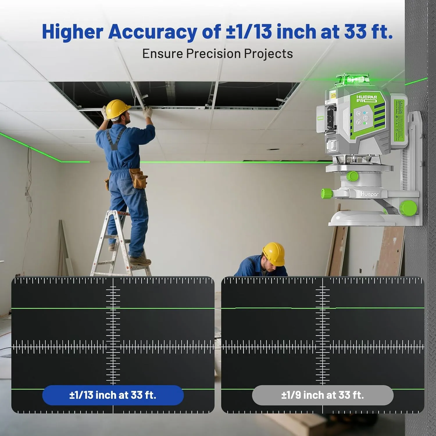 Laser Level 360 Self Leveling, 4x360°Green Cross Line Laser Tool with Remote Control & 8000mAh Rechargeable Li-ion Battery, High Accuracy 4D Laser for Construction, Magnetic Bracket -ZK04CG