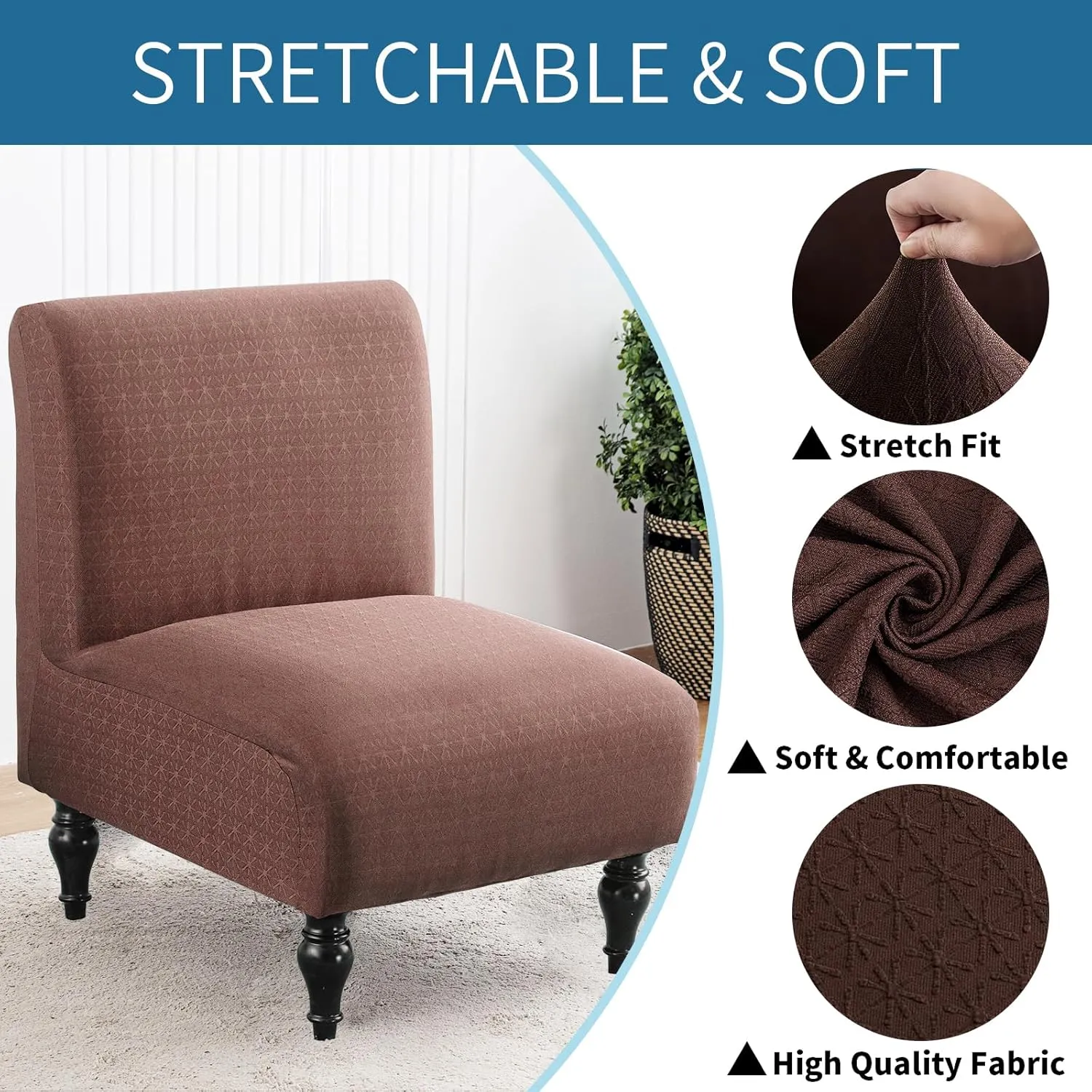 LavishCover Armless Accent Chairs Covers, Thick Armless Recliner Sofa Cover Stretchable, Removable Armless Chair Slipcover for Living Dining Room Hotel (Coffee, 1pc)