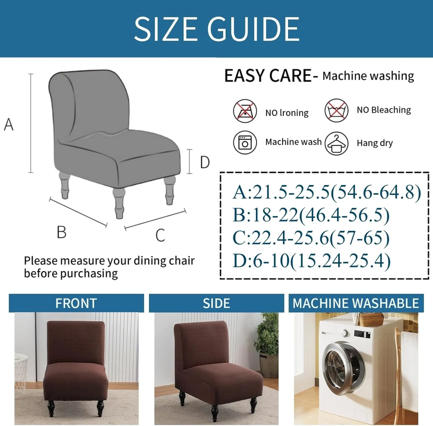 LavishCover Armless Accent Chairs Covers, Thick Armless Recliner Sofa Cover Stretchable, Removable Armless Chair Slipcover for Living Dining Room Hotel (Coffee, 1pc)