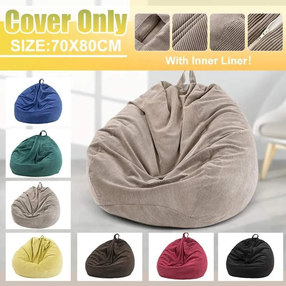 Lazy Sofa Cover Chair Cover with Inner Lining Warm Corduroy seat Lounger Bag Puff Sofa Tatami Living Room 70x80cm-gray_China