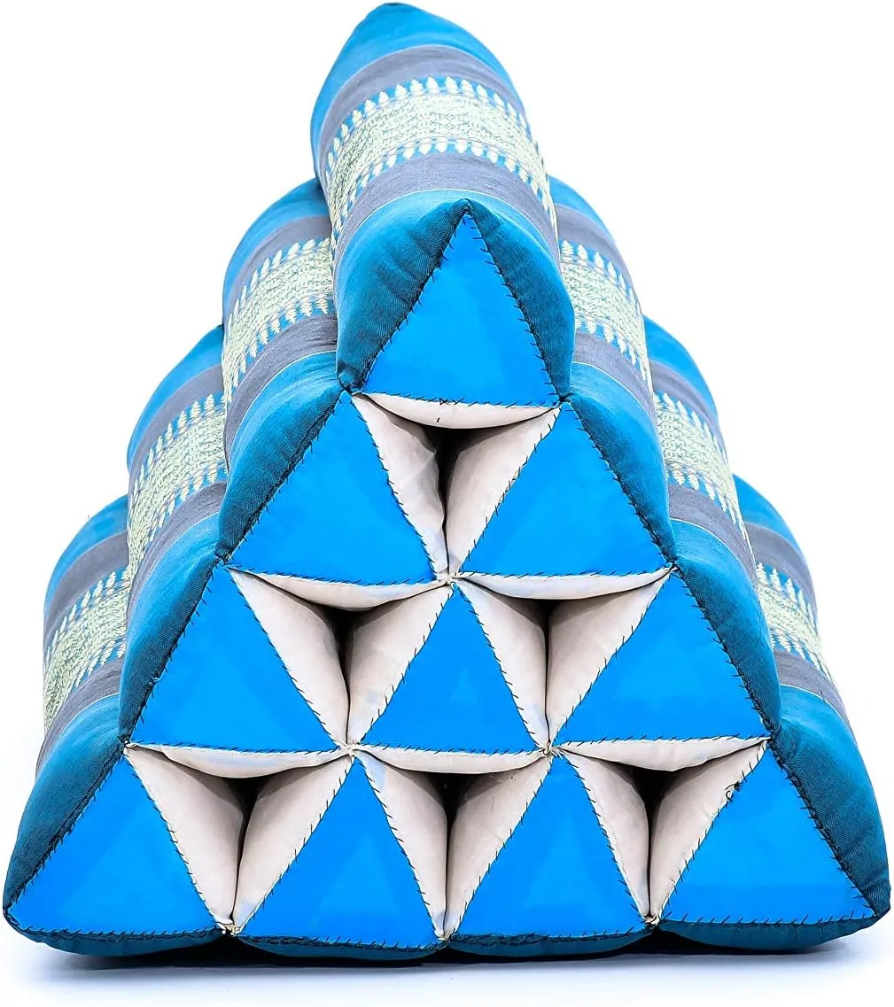 Leewadee Thai Triangle Cushion – Comfortable Backrest for TV or Reading, Wedge Pillow - Eco-Friendly Natural Kapok Filling, 20 x 13 x 13 inches, Light Blue