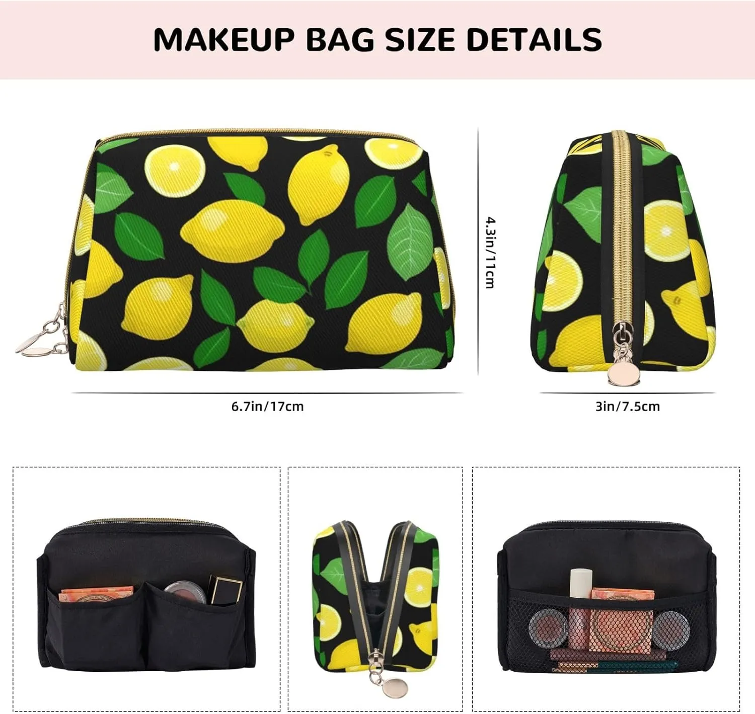Lemon Fruit Toiletry Pouch, Travel-Friendly Makeup Organizer For Makeup Brushes, Lipsticks