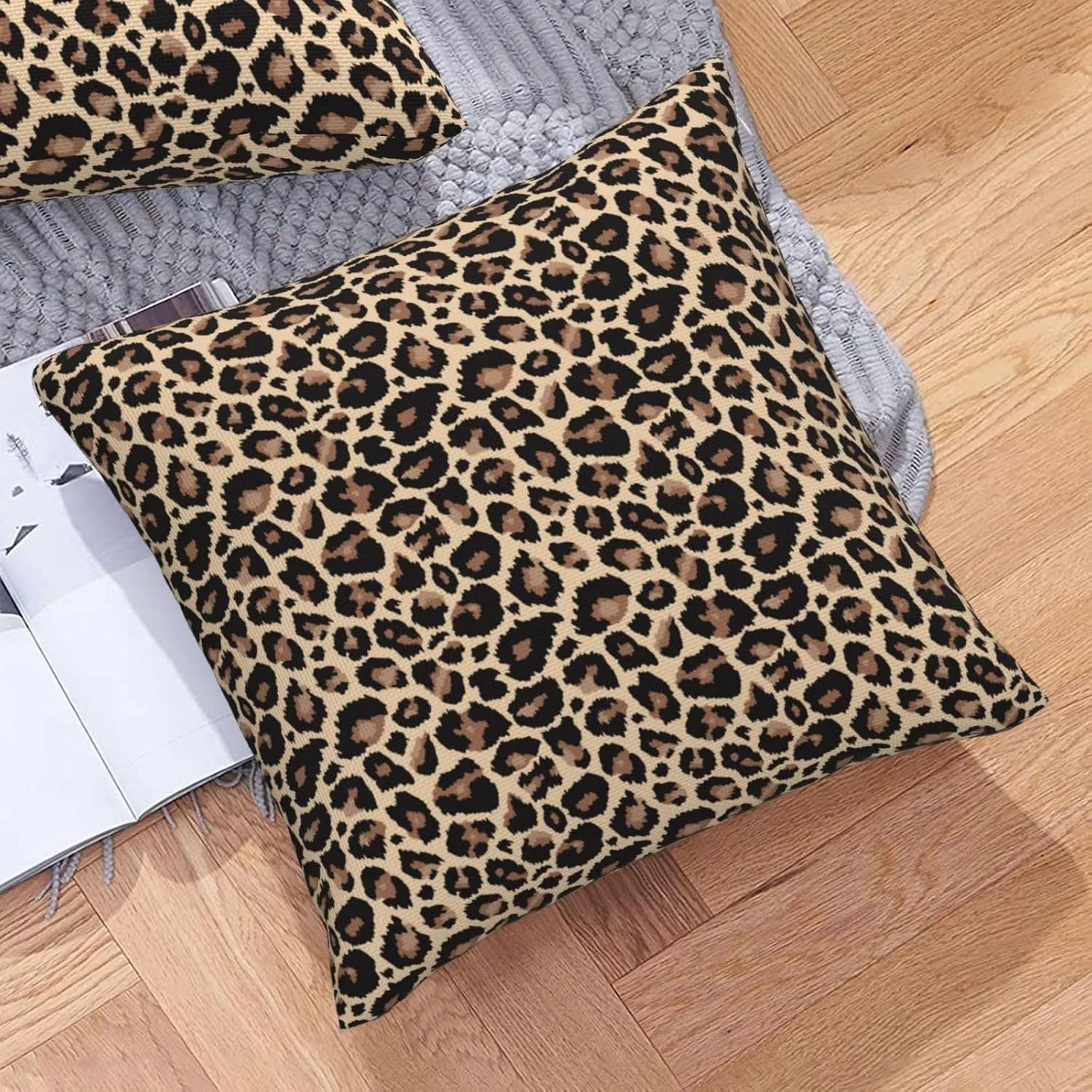Leopard Throw Pillow Covers 18x18 Set of 2 Animal Skin Decorative Pillow Covers Cute Brown Outdoors Pillowcase Cushion Case Farmhouse Home Decor for Sofa Couch Bed Bedroom