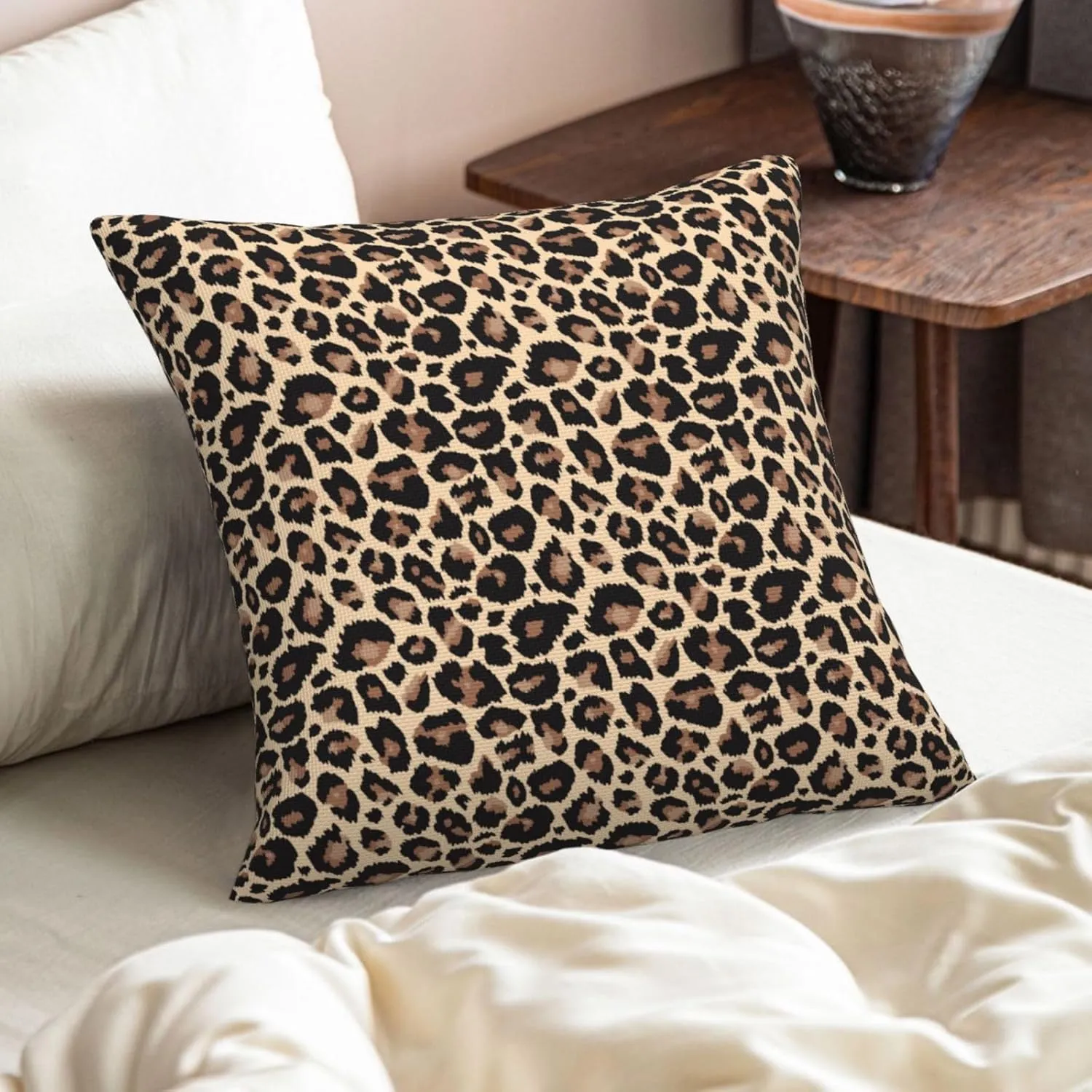 Leopard Throw Pillow Covers 18x18 Set of 2 Animal Skin Decorative Pillow Covers Cute Brown Outdoors Pillowcase Cushion Case Farmhouse Home Decor for Sofa Couch Bed Bedroom
