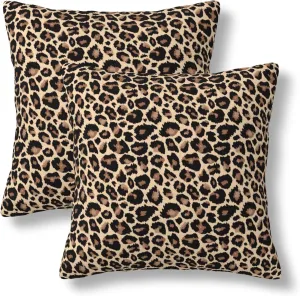 Leopard Throw Pillow Covers 18x18 Set of 2 Animal Skin Decorative Pillow Covers Cute Brown Outdoors Pillowcase Cushion Case Farmhouse Home Decor for Sofa Couch Bed Bedroom