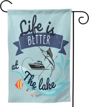 Lets Go Fishing Gone To Fishing Lake House Sign Garden Flag Life Is Better At The Lake Lakeside Living Cabin Decorative Spring Summer Outdoor Garden Flag 12.5"X18" Double Sided Printed Yard Flag